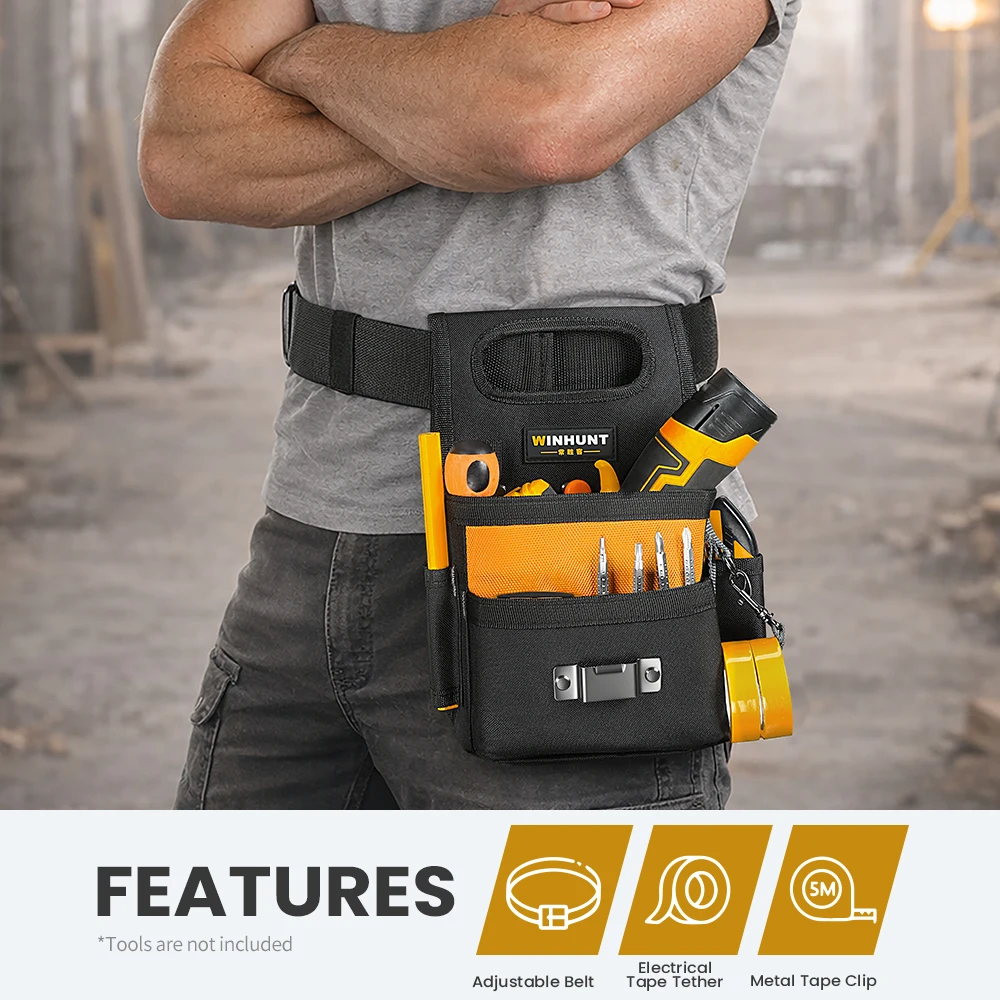 Multi-Pocket Tool Belt Pouch, Durable Electrician Drill Holster with Adjustable Strap, Portable Tool Organizer for Carpenter,