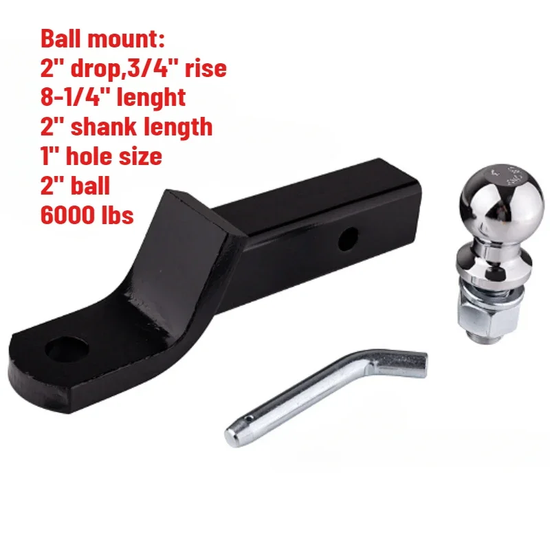 6000lbs Heavy Duty Towbar Tow Bar Mount Tongue Hitch for 2 inch Drop Black Trailer Arm Chrome Silver Trailer Ball 5/8 inch