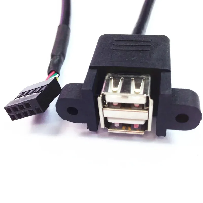 

50cm Dual USB 2.0 Type A Female to Motherboard 9Pin Header Cable - Screw Panel Mount for PC Case