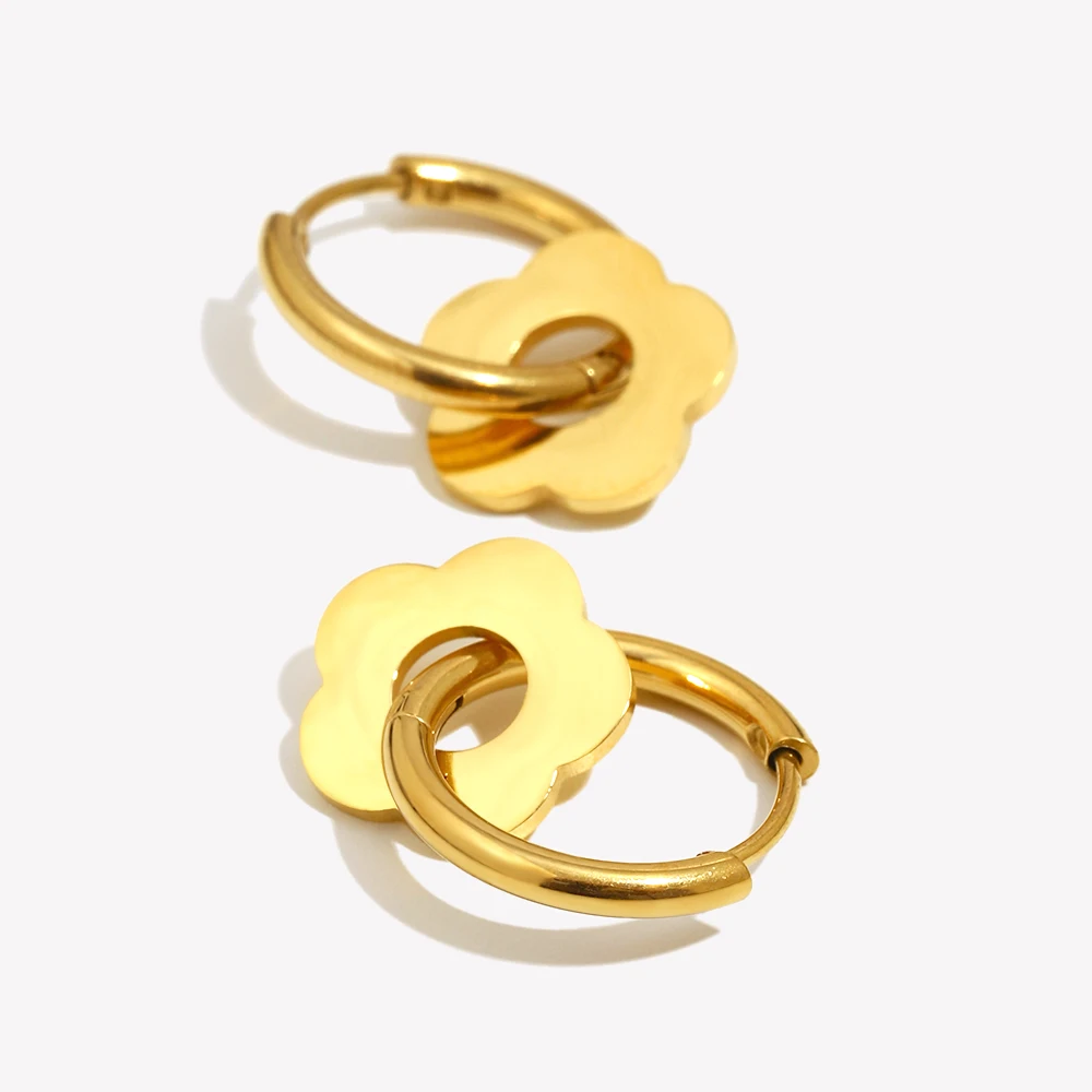 E.B.belle Golden Silver Color Y2K Accessories Girls Ladies Flower Earrings Small Hoop Waterproof Stainless Steel Floral Earrings