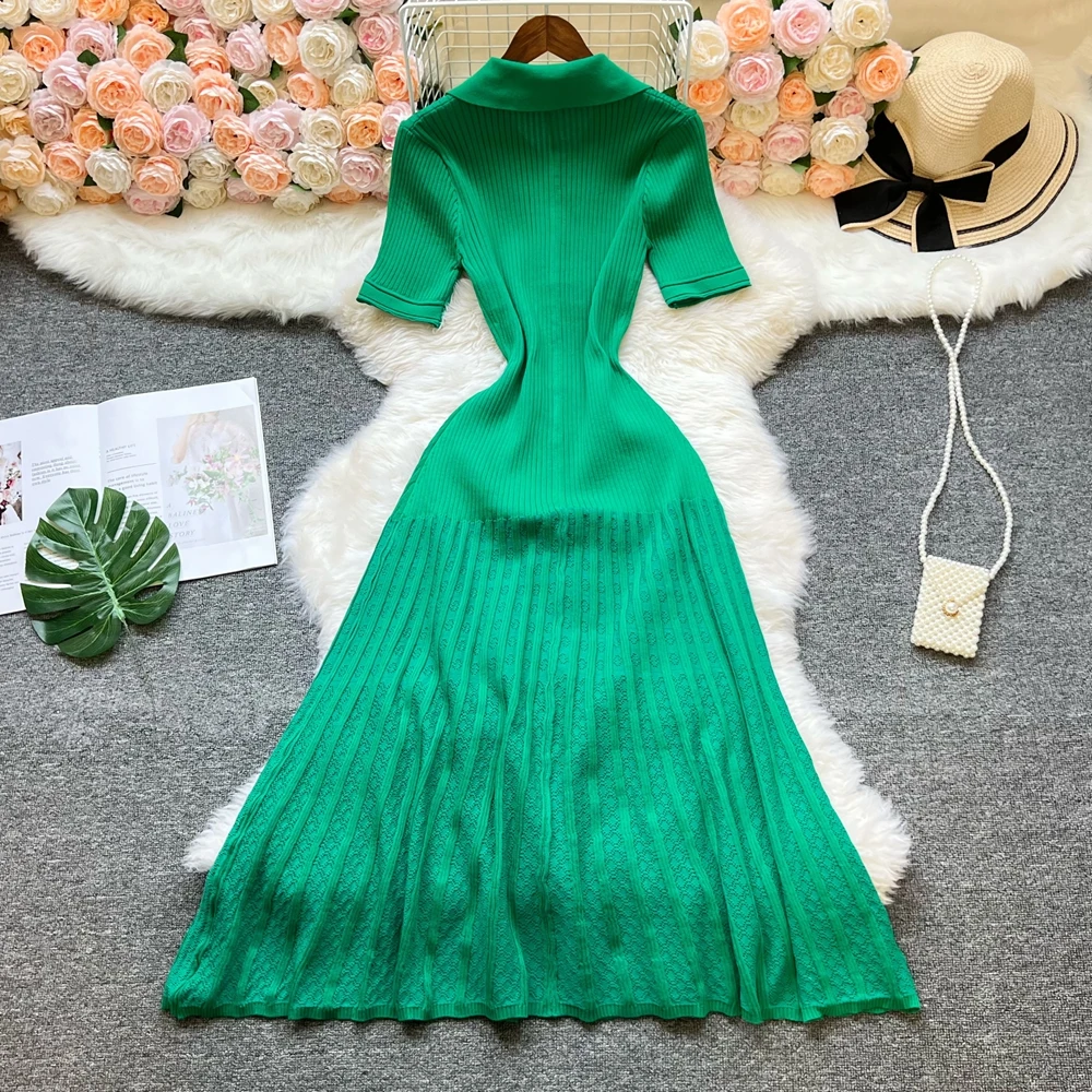 YuooMuoo Brand Fashion Vintage Turn-down Collar Knit Maxi Dress Elegant Single-breasted A-line Long Shirt Dress Lady Vestidos image 6