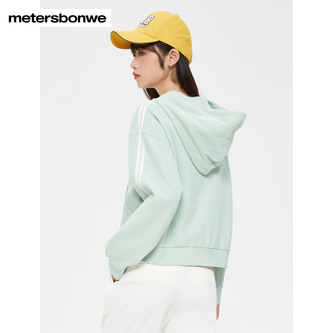 Metersbonwe-Women's Knit Cardigan 100%Cotton Hooded Loose Drop-Shoulder Coats Sport Casual Spring Autumn