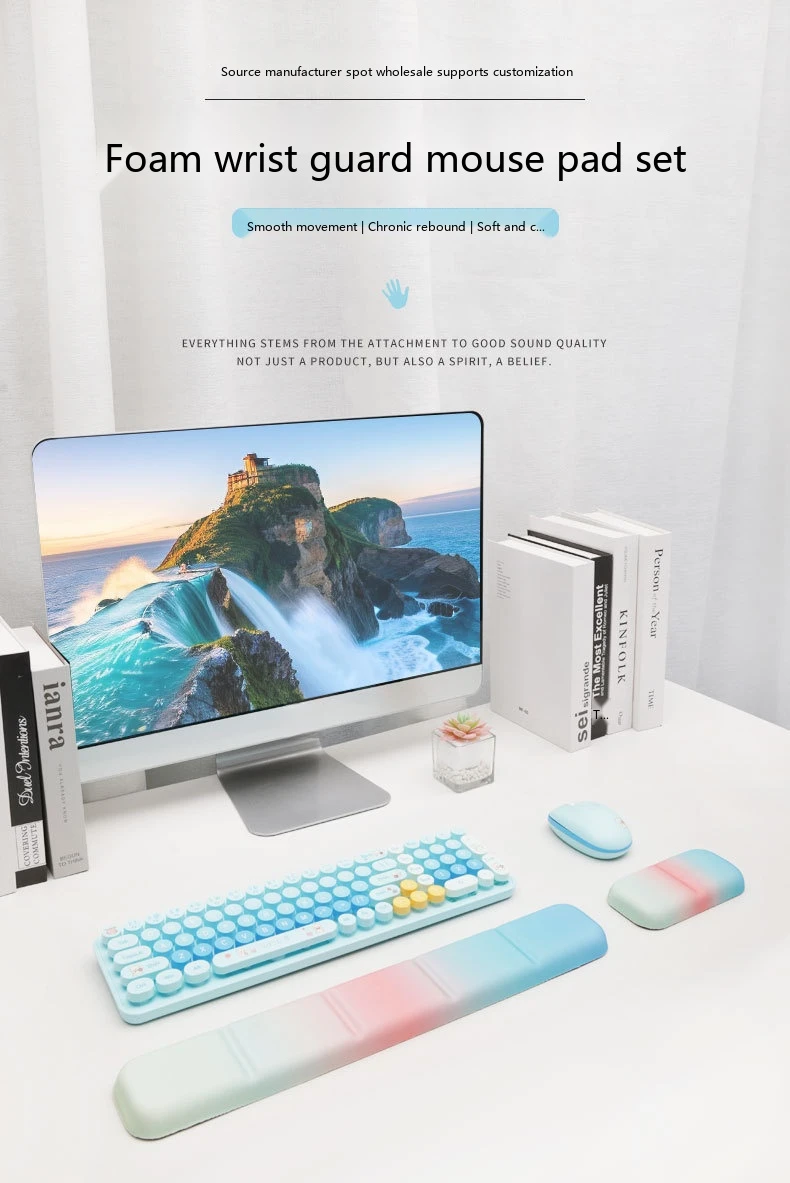 Schaumstoff-Handgelenkauflage Tastatur-Pad-Set 6 Farben Büro Gaming Ergonomische Rutschfeste Schreibtischunterlage – Detail 1