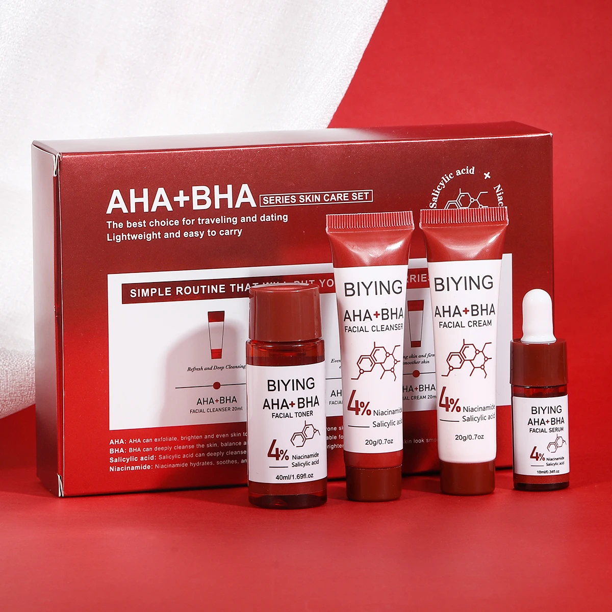 AHA+BHA Series Skincare Mini Set Facial Cleanser Cream  Serum Toner Moisturiser Hydrating Skin