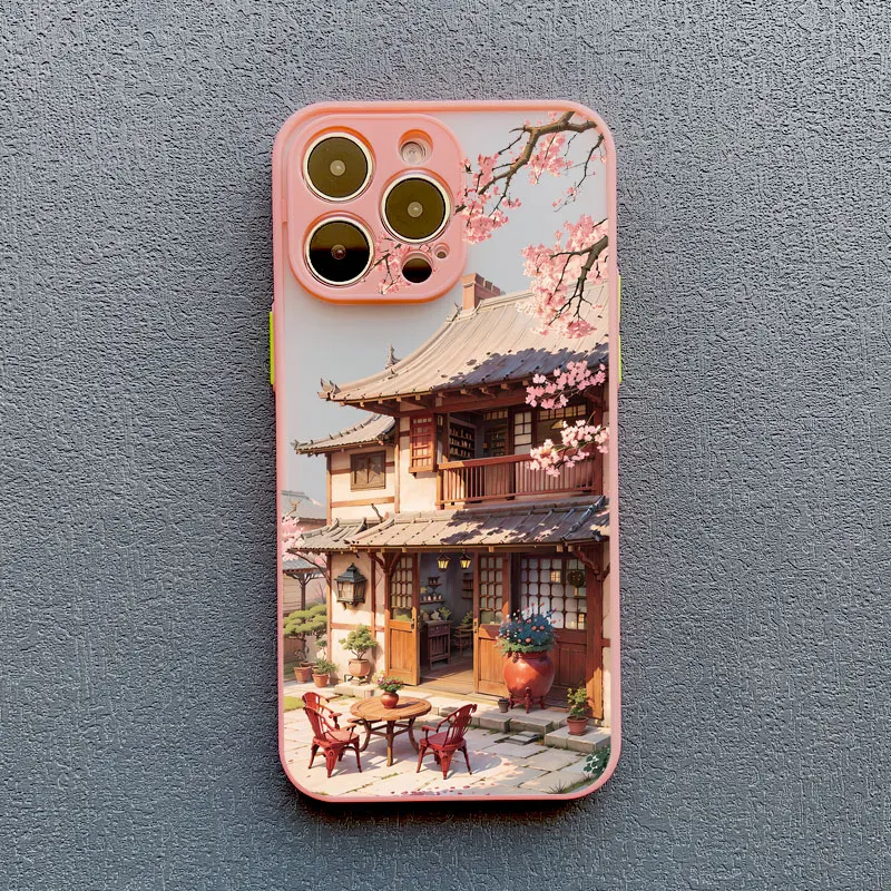 Vintage Ölgemälde Haus Handyhülle für iPhone 11 13 12 Pro MAX Mini XR XS X 17 16 15 14 Pro Max Plus Blumenhof Cover – Detail 5