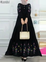 Vintage długa suknia islamska ZANZEA Ramadan Sundress kobiety z długim rękawem z kwiatowym nadrukiem Maxi Vestidos szata Eid Mubarek Abaya Kaftan