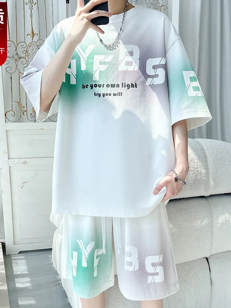 速乾スポーツセット-メンズ半袖tシャツ-薄手-新作2026-ショートパンツ-プラスサイズ-大きいサイズ-夏-カジュアル-スポーツウェア-ポリエステル繊維