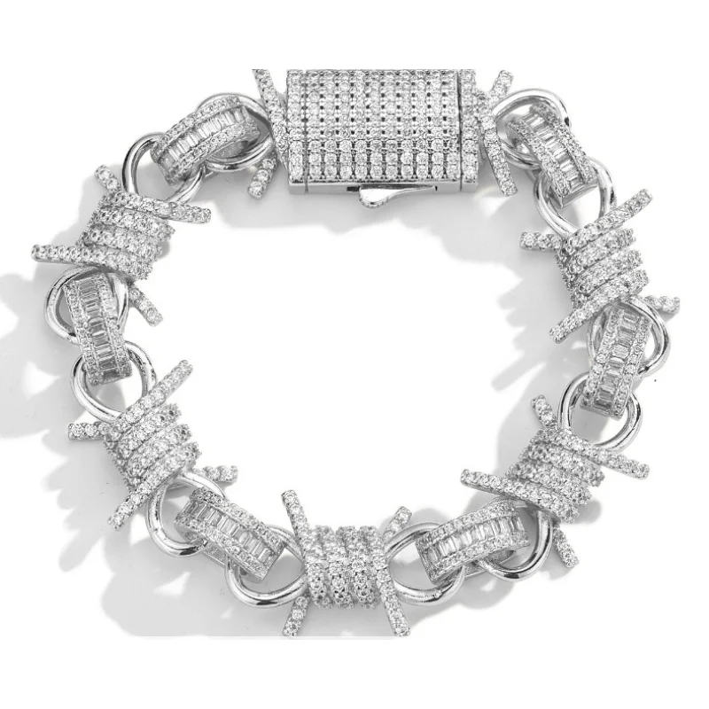 

Men's Hip Hop Thorn Pendant Necklace Pave Setting Zircon Copper Cuban Link Chain Fashion Streetwear Jewelry Gift