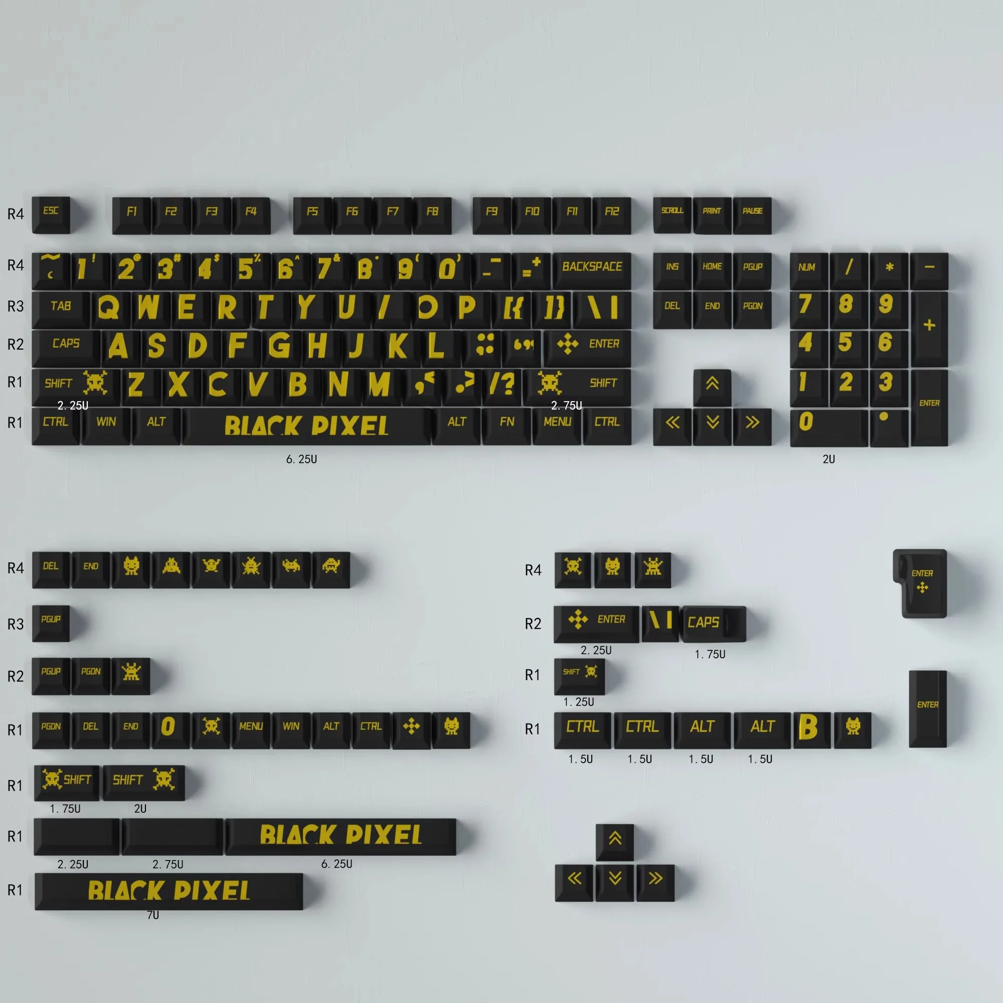 Imagem -04 - Letras Pretas e Douradas Keycaps Pbt Dye Subbed Perfil de Cereja Keycap com 2.25u 2.75u 3u 7u Enter Iso 130 Chaves