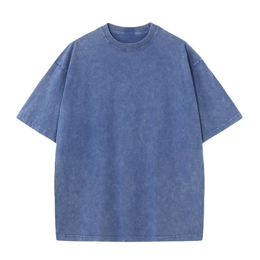 230G Cotton American Vintage Large Size T Shirts Men Summer Trendy Clothes Washed Distressed Tees Casual Short Sleeve Male Tops