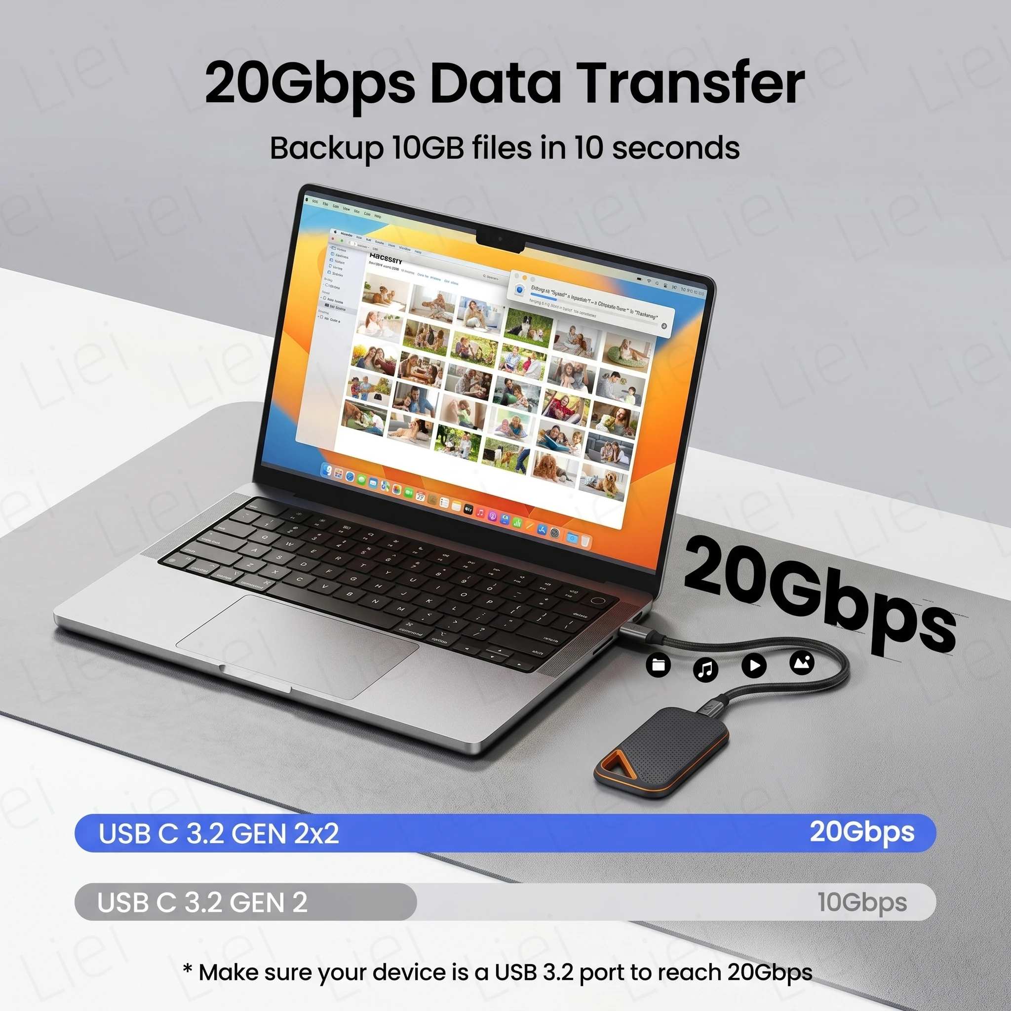 Kabel USB-C do monitora 20 Gbps, USB 3.2 Gen2x2, 4K@120Hz, 240W PD, kabel do transmisji danych i ładowania, kabel wideo do monitora przenośnego i laptopa — zdjęcie produktu 3
