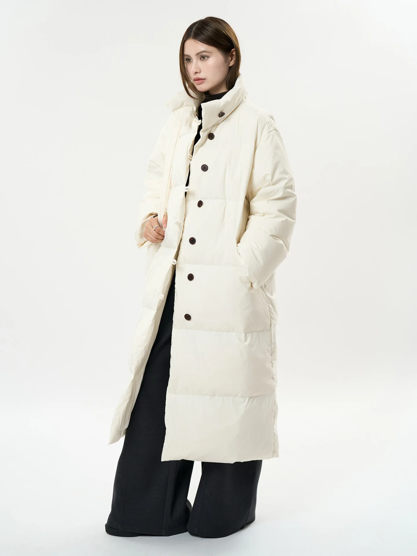 Autumn Winter Thickened Long Bread Style down Jacket Women's Commute Fashion Stand Collar Coat Warm Outerwear Coat