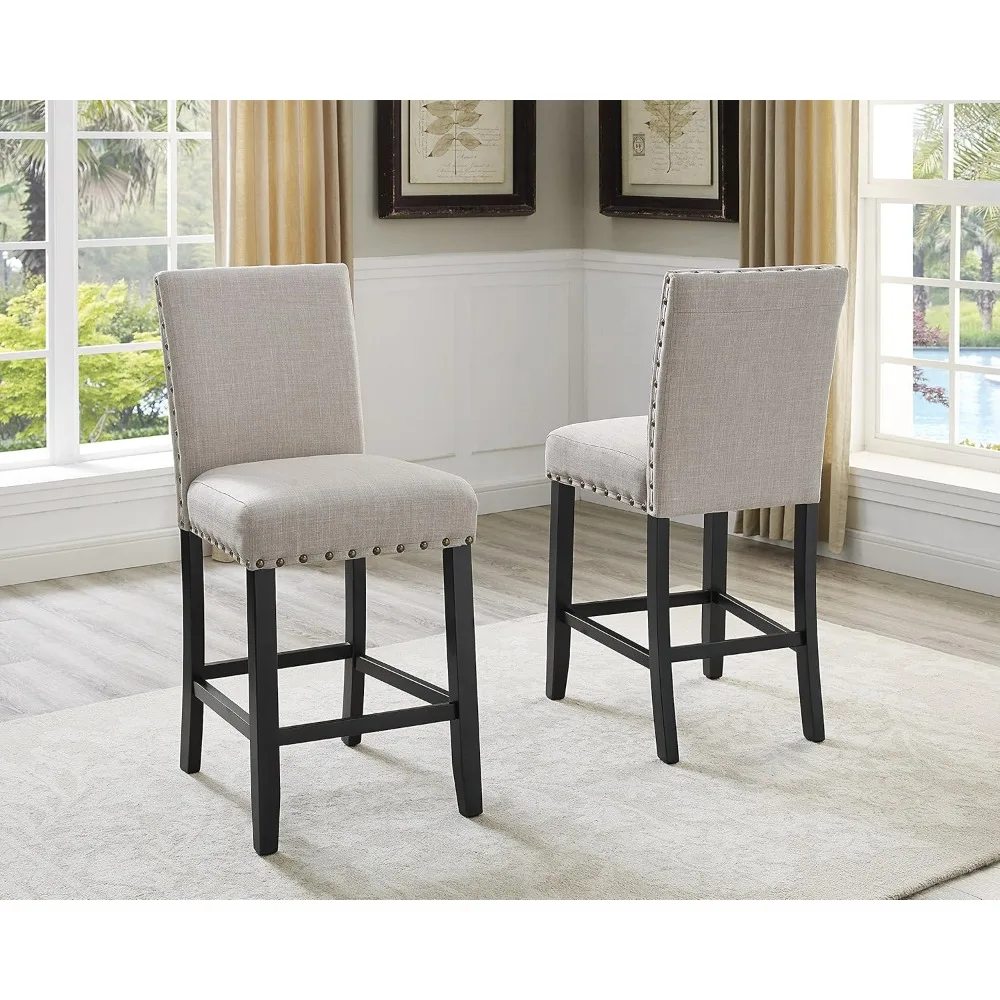 

Biony Tan Fabric Counter Stools Set of 2 - Nailhead Trim Accent, Adjustable Height Bar Chairs for Kitchen Island