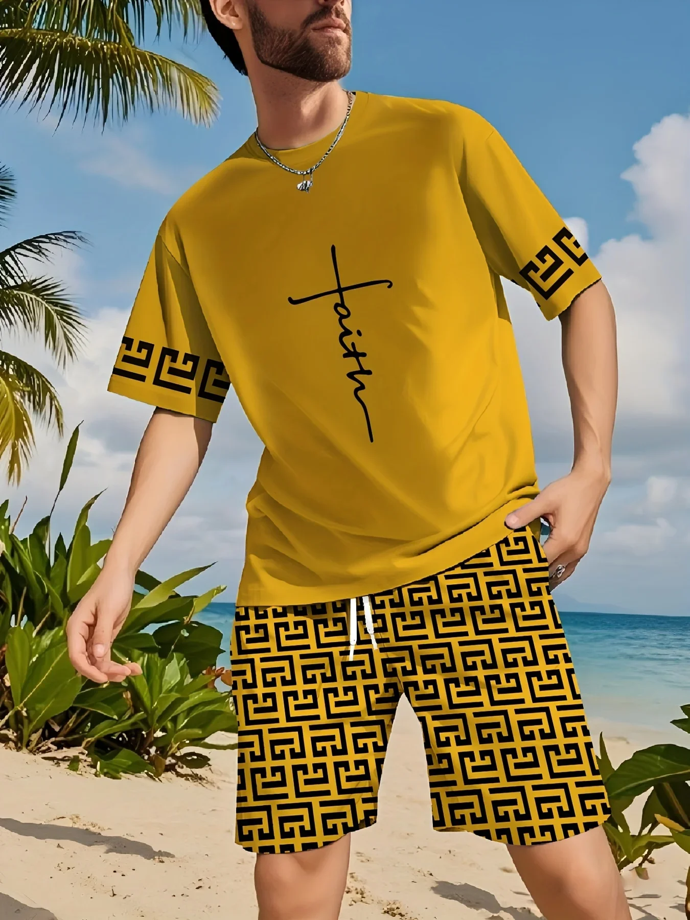 

Новейший популярный комплект футболок 2025 года, 3D стиль отпуска, модные различные элементы, модный уличный мужской комплект, летний топ, шорты, дышащие