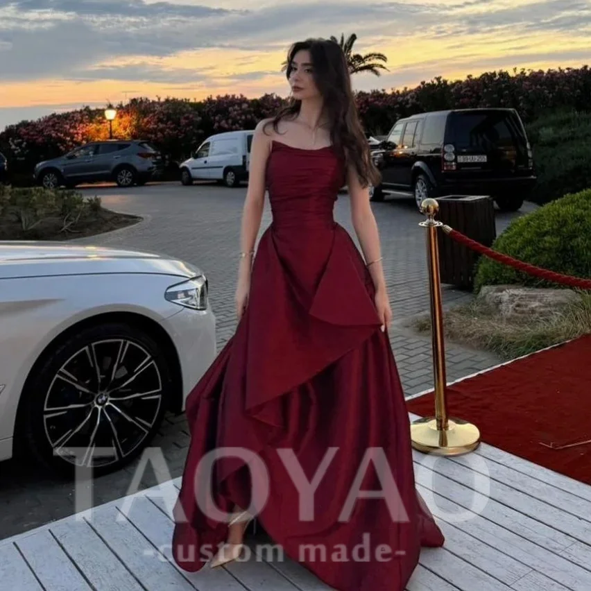 

Customized Prom Dresses Off Shoulder Burgundy Satin Evening Dress Ball Gowns A Line Prom Dresses Party Dresses For Women
