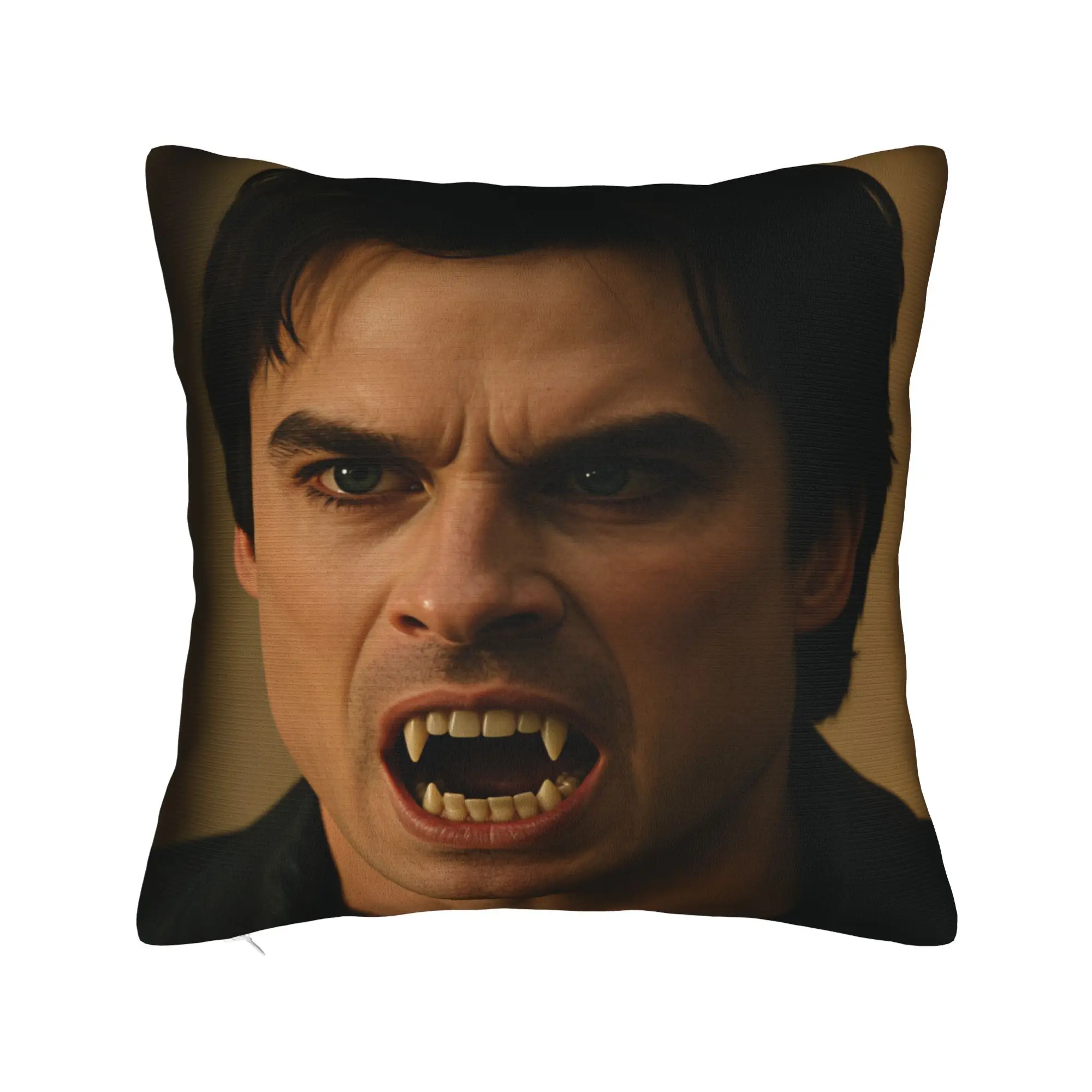 Damon Salvatore Vampire Fangs Rage Pillow Cover  Custom Cushion Cover Cute Funny Pillow Case For Living Room Bed Chair
