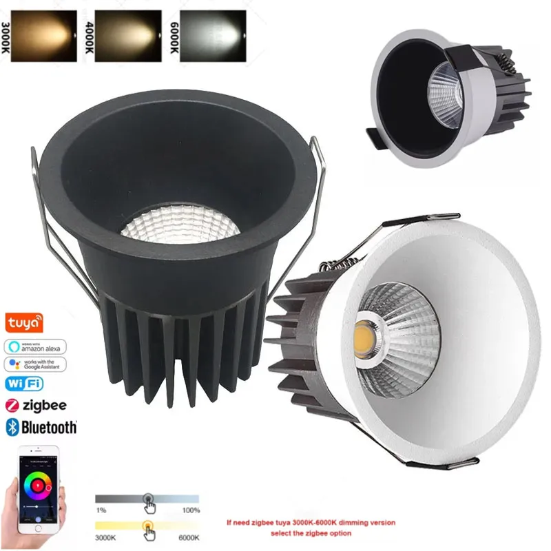 Zigbee Tuya ไฟ LED ติดเพดานแบบฝังอัจฉริยะ, ไฟสปอร์ตไลท์ LED หรี่แสงได้โคมไฟเพดานอลิซอเล็กซาสำหรับบ้านห้องครัวห้องสปอตไลท์