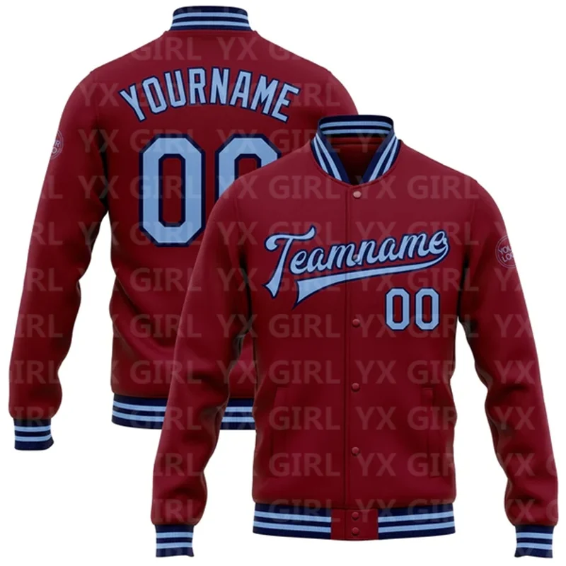 Custom Crimson Gray-Black Bomber Full-Snap Varsity Letterman Jacket Baseball Button Jacket