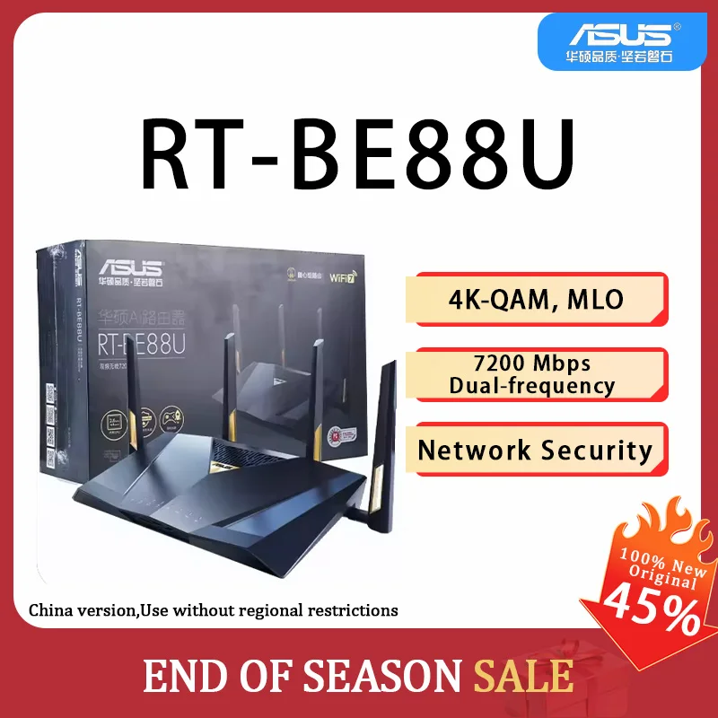 ASUS RT-BE88U Dual-Band WiFi 7 AiMesh Extendable Performance Router, 4K-QAM, MLO, SFP+, 34G WAN/LAN Capacity, Network Security,