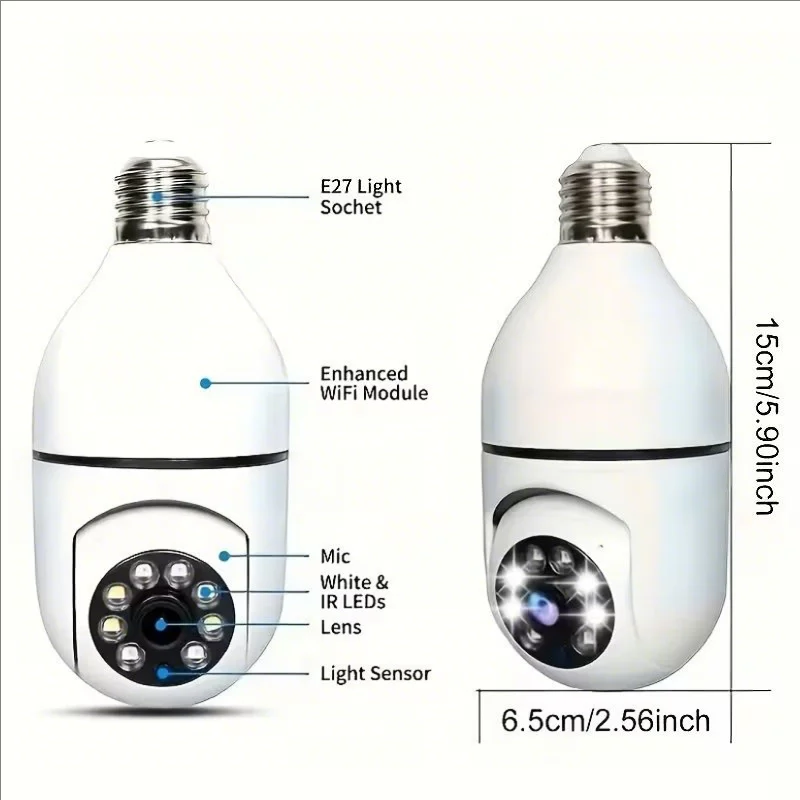 E27 Bulb Surveillance Outdoor Security Camera Automatic Night Vision Color Indoor Motion Detection Focus Zoom WiFi Camera