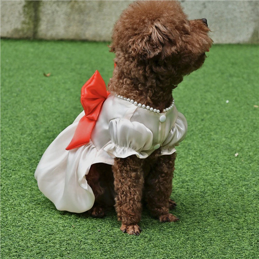 Summer Pet Dog Dress Luxury Dog Pearl Princess Skirts Pet Clothes For Small Medium Dogs Cats Skirt Dog Wedding Bowknot Dresses