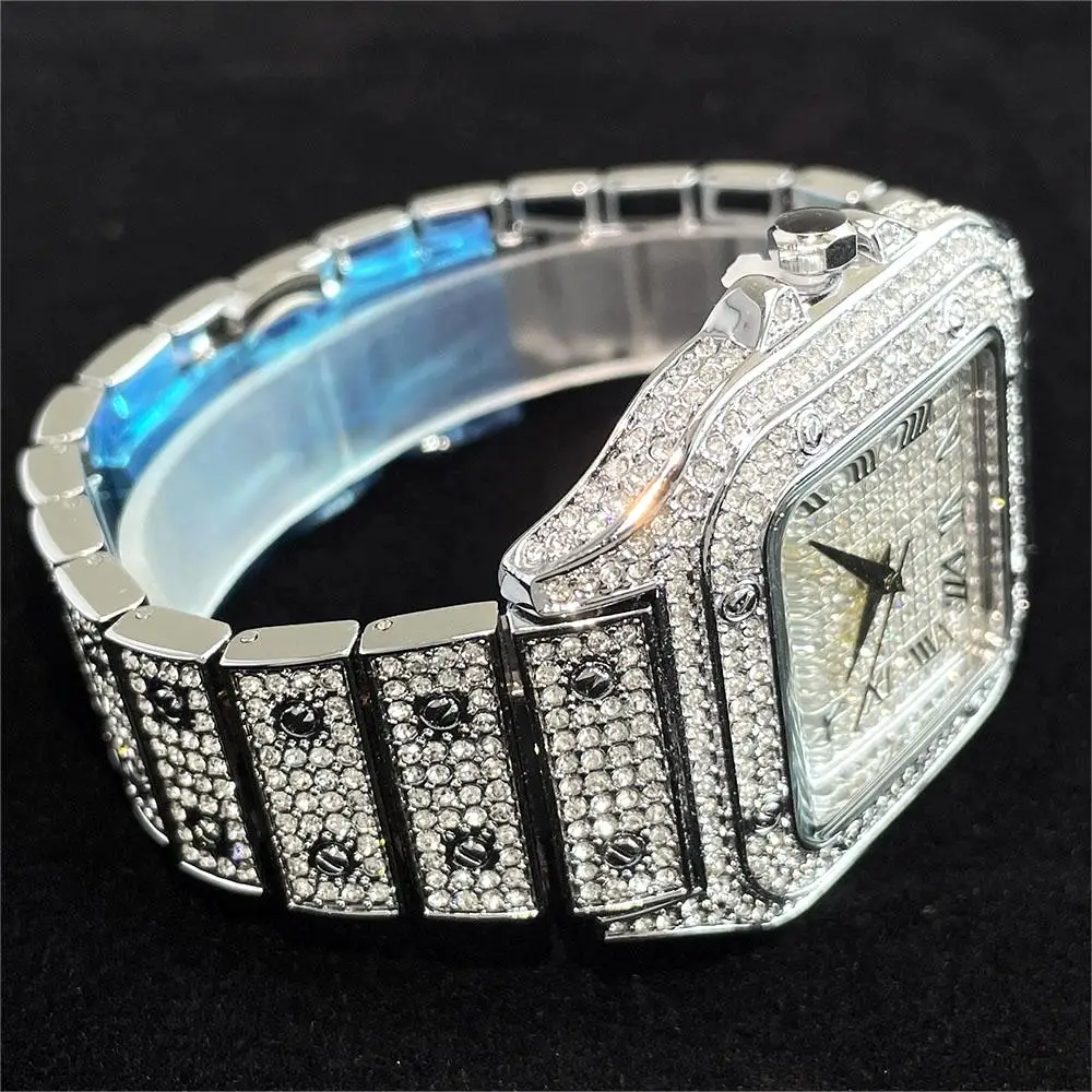ساعة يد كوارتز مربعة من الفولاذ المقاوم للصدأ للرجال ، الماس المثلج ، ساعات AAA ، أزياء فاخرة ، هيب هوب ، تخفيضات كبيرة