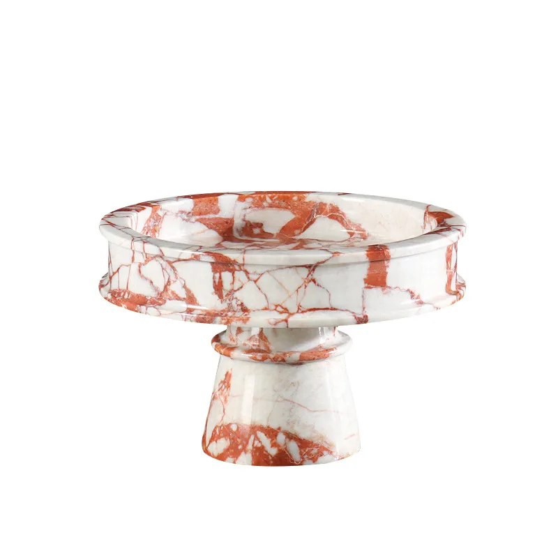 Modern light luxury natural marble tall fruit plate, high-end refreshment plate dessert, cake display plate storage tray