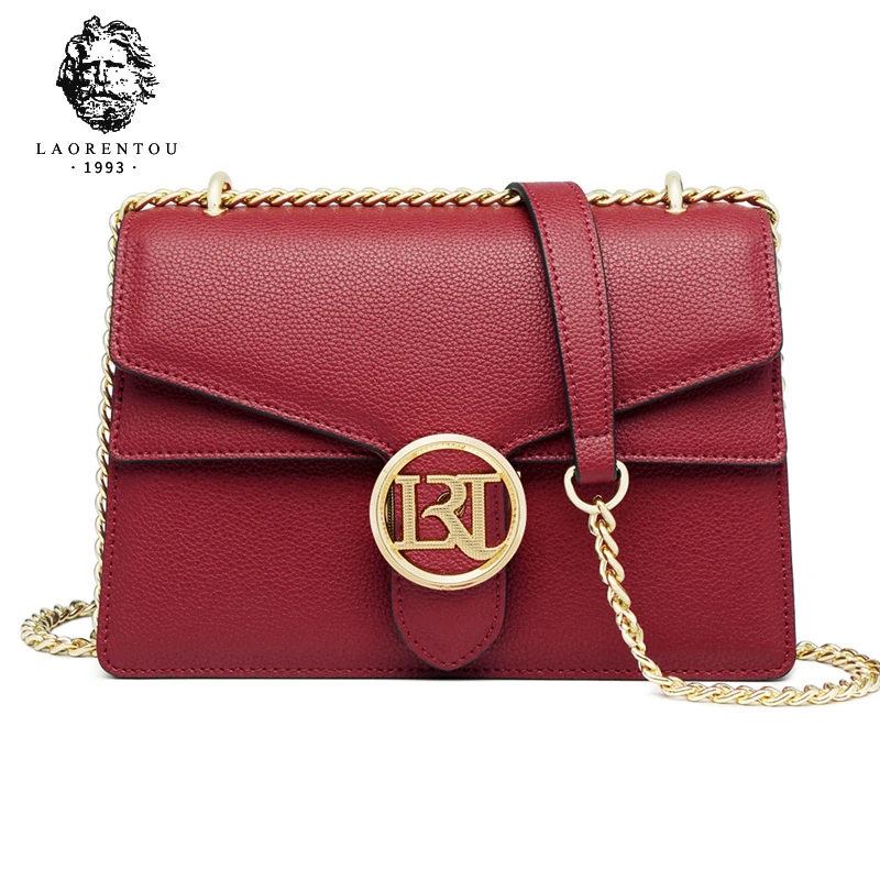 

LAORENTOU Cowhide Fashion Women Crossbody Bag Signature Chain Handbag 2025 Luxury Design Female Shoulder Purse