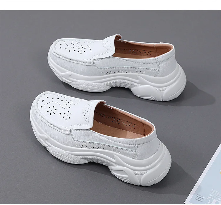 Summer Hollow-out Nurses' Shoes Women's Shoes Casual White Soft Leather Comfortable Thick-soled Work Shoes