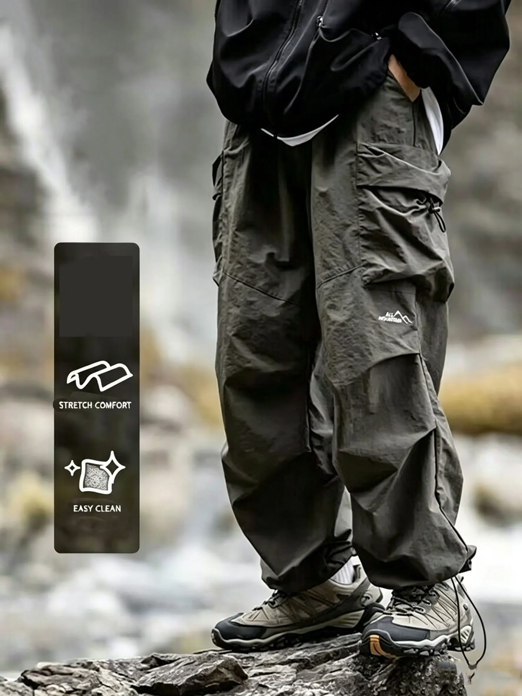 Men's Open Crotch Pants Hidden Zipper Multi Pockets Drawstring Safari Style Outdoor Play Easy Hidden Zipper Crotchless Trousers