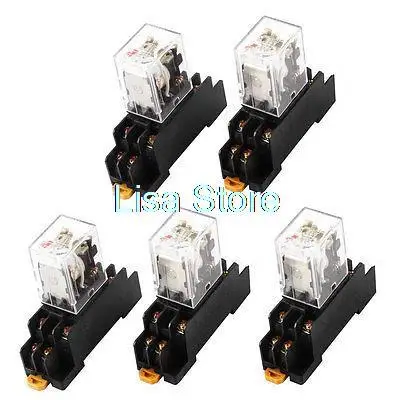 

HH52PL AC 24V Coil DPDT 8Pin 35mm DIN Rail Electromagnetic Power Relay 5 Pcs