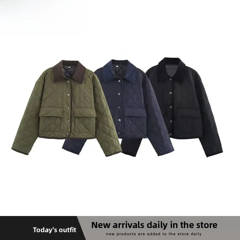 

Осенне-зимняя новинка: Женская модная куртка из вельвета и нейлона с отложным воротником, длинными рукавами и застежкой на пуговицах, полиэстер