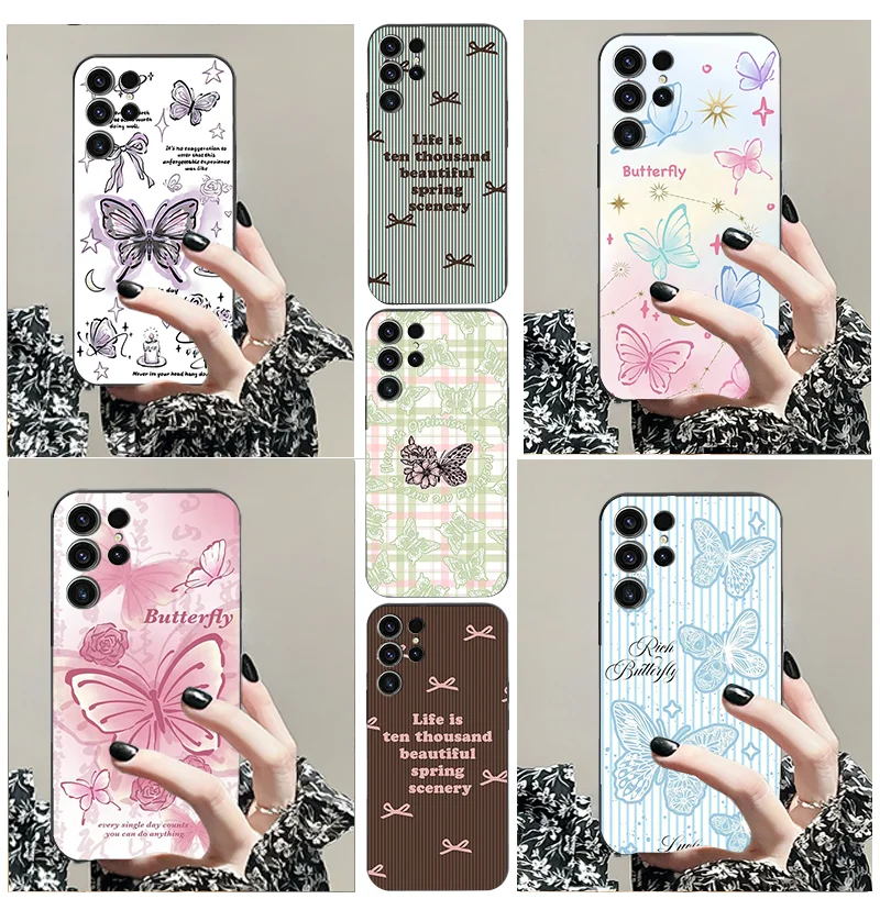 for Samsung A 05 S 24 04 E 22 32 52 12 55 25 23 54 73 34 72 4 G 5 15 33 5G 35 tpu Black Soft Phone Case Butterfly Series cover