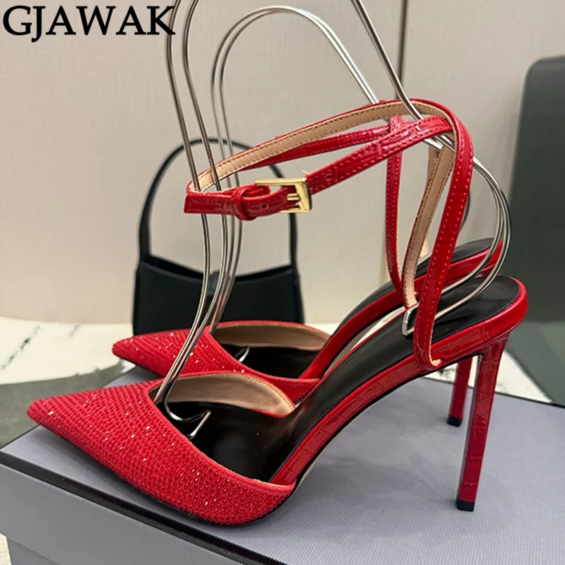 Summer Crystal High Heel Gladiator Sandals Women Pumps Real Leather Ankle Strap Party Shoes For Woman Modern Sandals Women 2026
