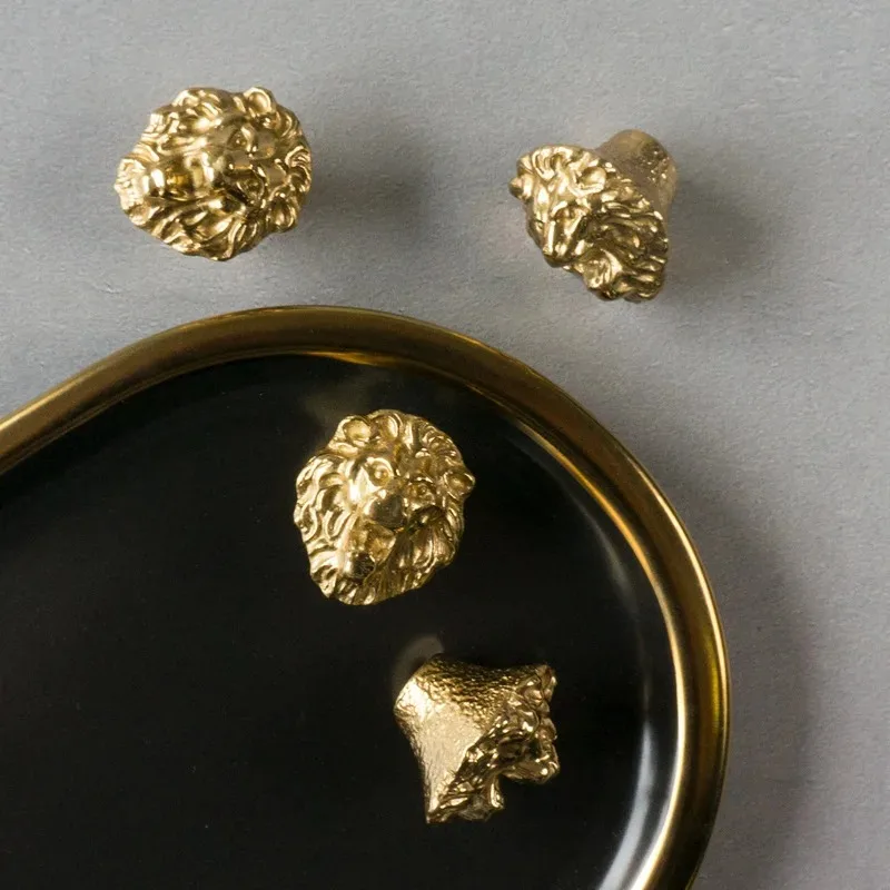 

Brass Lion Head Drawer Cabinet Door Handle Creative Wardrobe Caddy Jewelry Box Knob Pull Pure Copper Furniture Decor Hardware