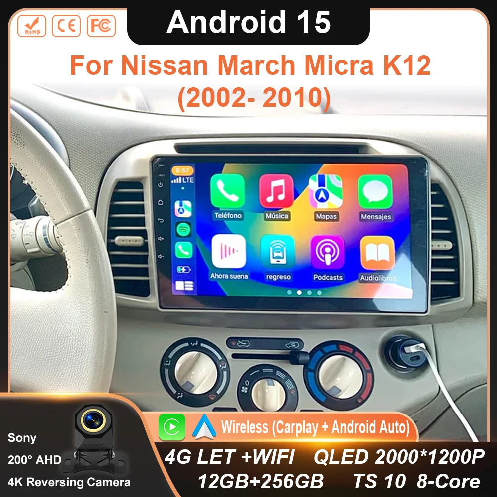 

Android Car For Nissan March Micra K12 2002- 2010 Auto Radio GPS Navigation Head Unit Stereo 4G WIFI Multimedia Wireless Carplay