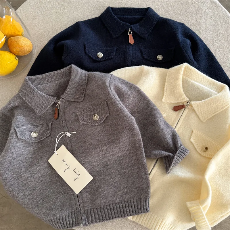 

Kids' sweater: new spring 2026 collection solid color turtleneck knitwear for boysgirls trendy baby sweater with zipper closure