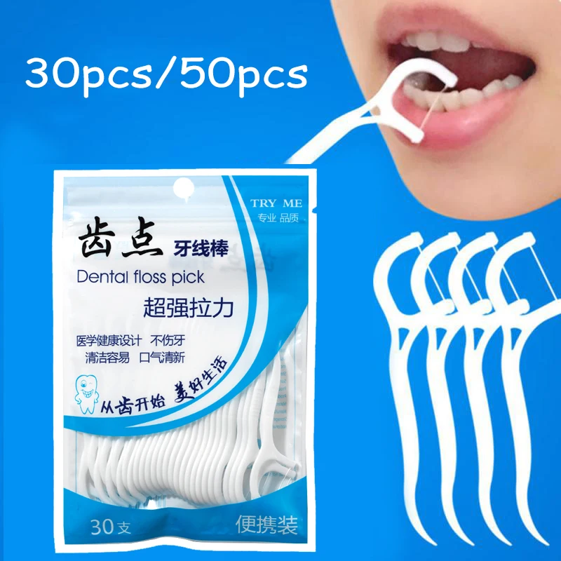 Hot 30/50pc/bag Dental Flosser Picks Teeth Stick Tooth Clean Oral Cleaning Care Disposable Floss Thread Toothpicks Free shipping