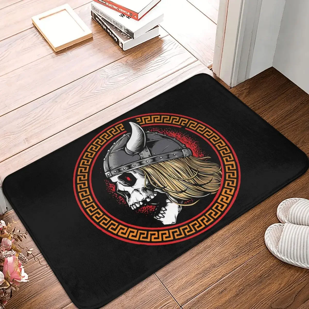 Viking Valhalla Bedroom Mat Funny Skull Warrior Wearing Helmet Rug Home Doormat Living Room Carpet Balcony