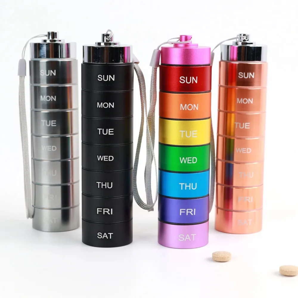 

Новый портативный водонепроницаемый алюминиевый ящик для таблеток, чехол для хранения, держатель для бутылок, 7-дневный органайзер для лекарств для витаминов, рыбных масел