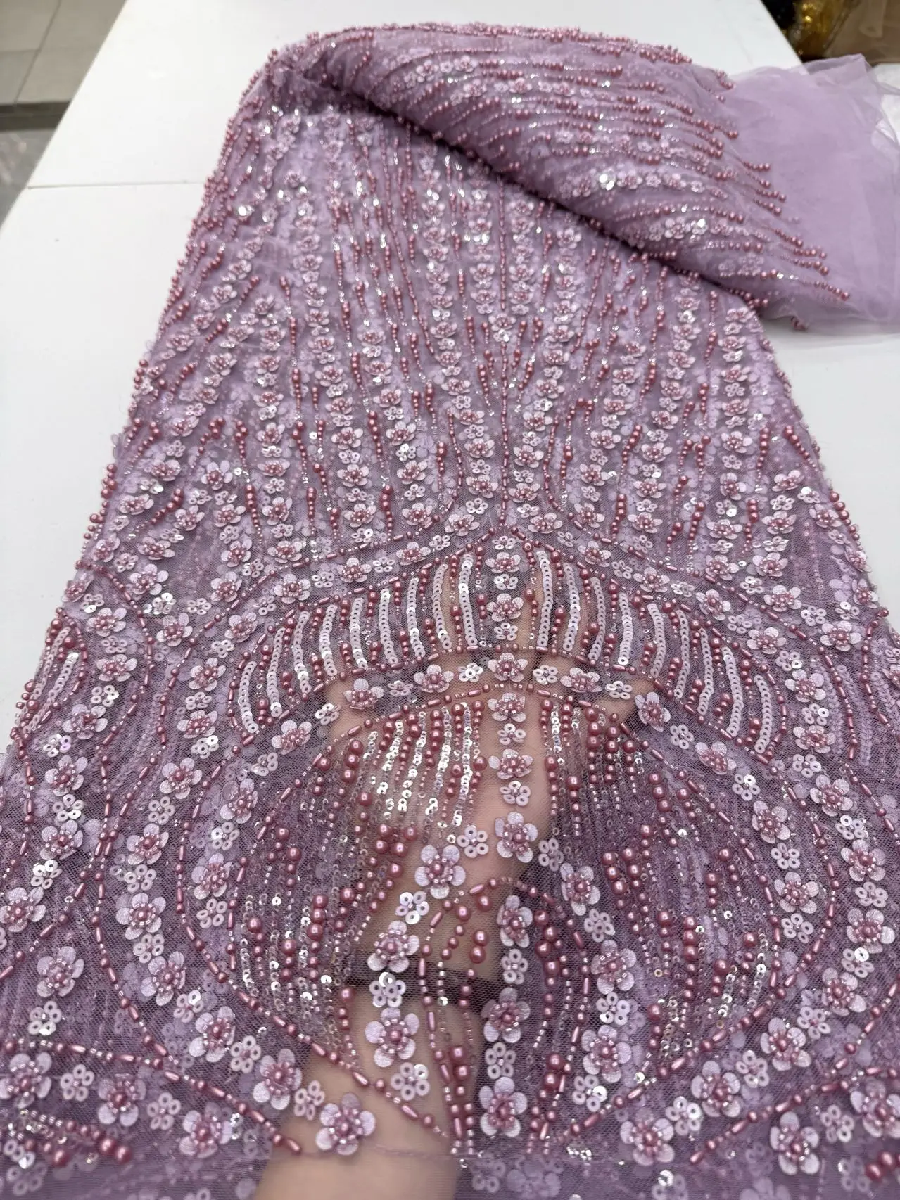 أقمشة الدانتيل الأفريقية الفاخرة الترتر أحدث الخرز التطريز 2025 الفرنسية تول شبكة نسيج الدانتيل المواد لخياطة حفل الزفاف #3