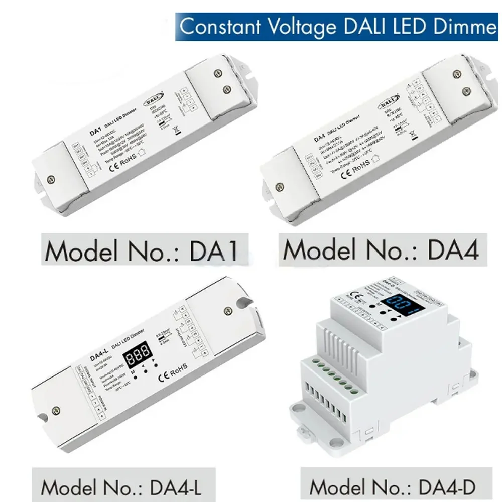 DA4-D(Din Rail) DA4 DA4-L 4CH DA1 1CH DT6 Single Color LED Strip CV DALI LED Dimmer PMW Dimming 12V-24V 5A/CH Numeric Display