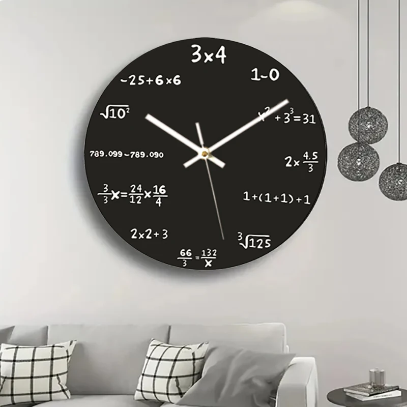 Creative Mathematics Wall Clock Round Digital Wall Art Modern Clock Wall Watch Classroom Decor Maths Equation Clock Living Room