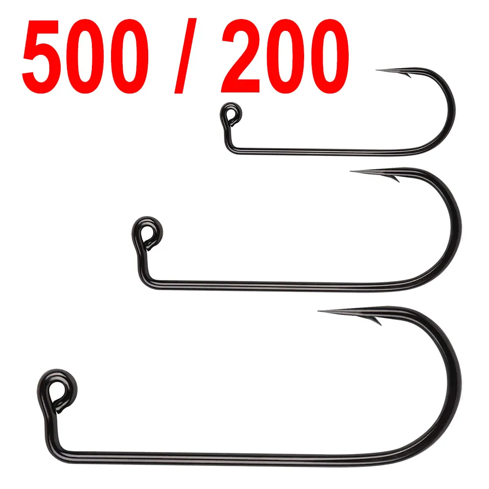 500 or 200 pcs 90 Degree Jig Fly Tying Strong Wire Saltwater Freshwater Fish Hook Aberdeen jig fishing size 6 4 2 1 1/0 to 4/0#