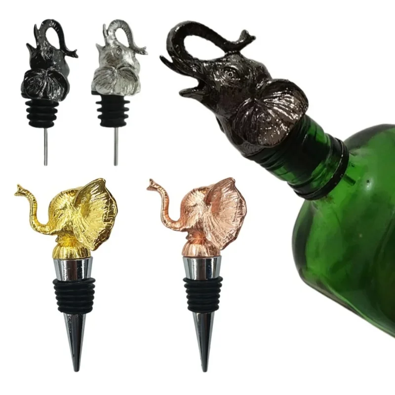 

2pcs Sacred Elephant Wine Pourer Set Exquisite Zinc Alloy Wine Mouth Universal Bottle Stopper Art Ornament Bar Tool