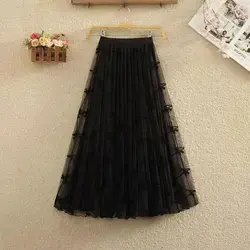 High Waist Streetwear Black Skirt Long Skirt Korean Fashion Harajuku Kawaii Y2k Midi Maxi Tull Skirt Autumn 2026 Vintage Elastic