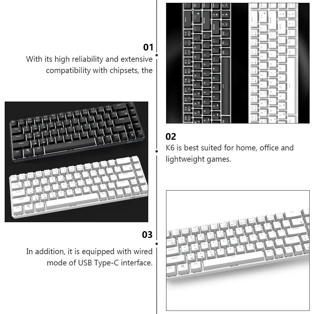 

1 шт. механическая клавиатура Rk855 двухрежимная 68-клавишная белая портативная офисная игровая клавиатура, совместимая с USB Type-C, перезаряжаемая