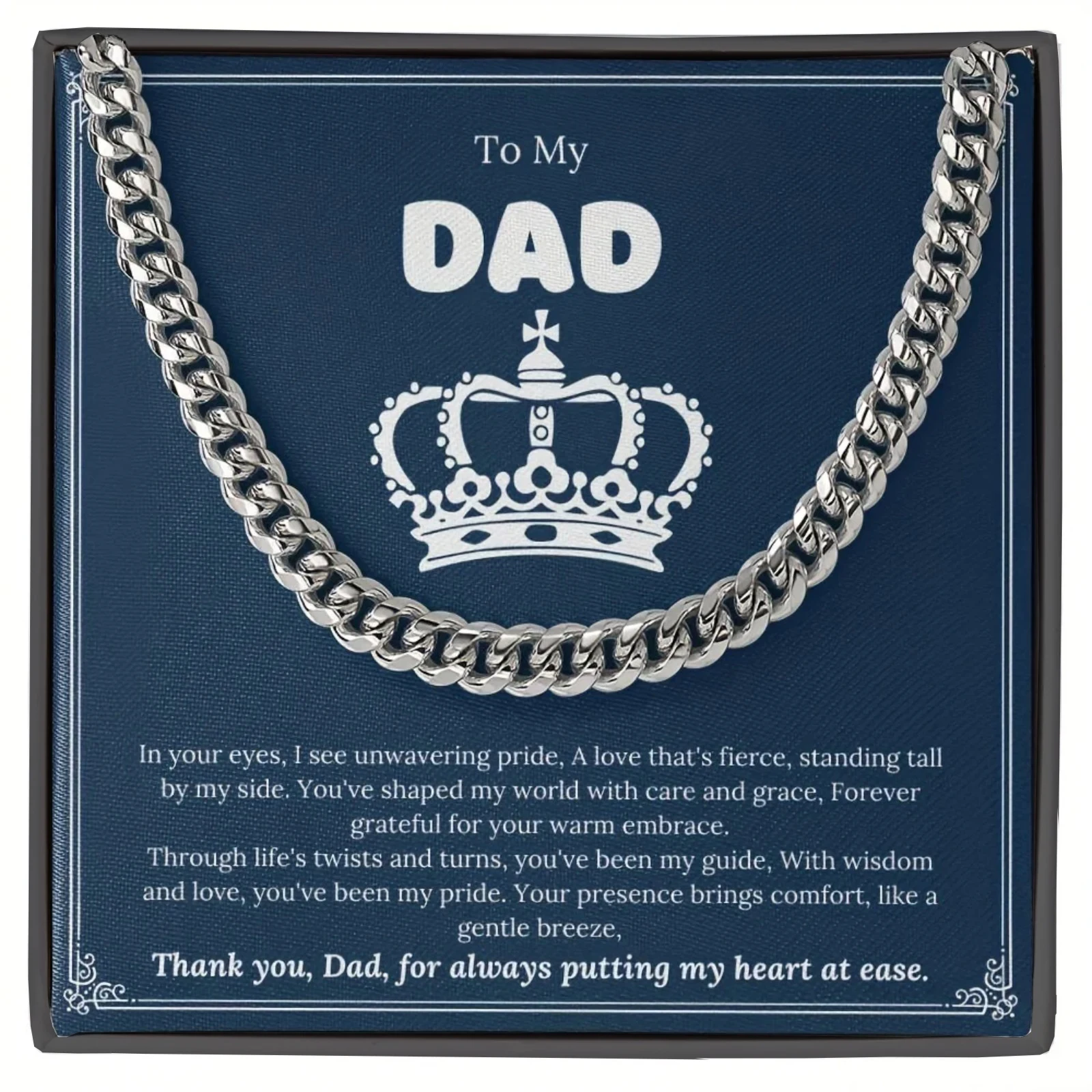 Regalo de collar de cadena cubana de acero inoxidable de alta calidad, regalo del día del padre para padre de hija e hijo, regalo de cumpleaños