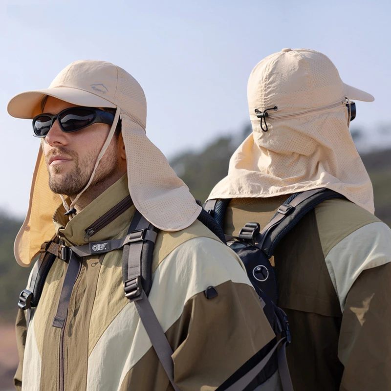 1 Stück Unisex-Sonnenhut mit Schal für Outdoor-Sportarten, atmungsaktive Baseballkappe, leichter Verschluss, einfarbiger Fischerhut für den Außenbereich