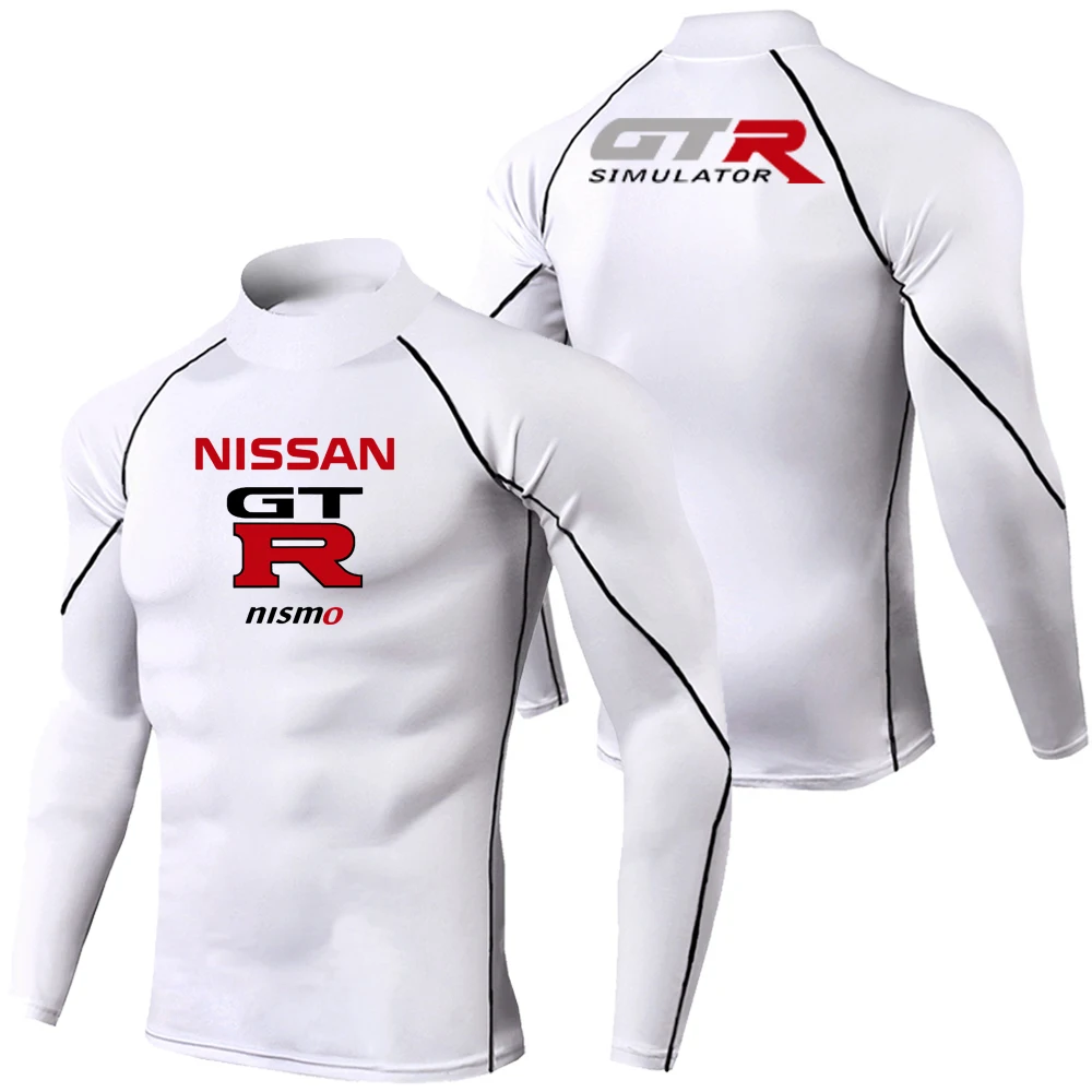 NISSAN Printed Autumn Men's Sport Running Shirt- Long Sleeve Hydrating Tight Top for Fitness- High